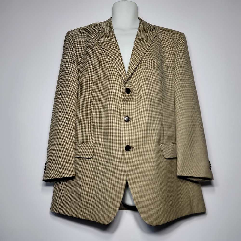 Lubiam Tan Houndstooth Wool Blazer Jacket Size 44R